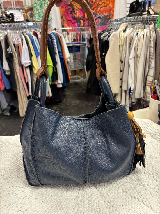 The Sak Handbags - The Sak los Feliz slouch Navy Leather Tote with Brown Shoulder Handle